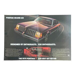 1979 Pontiac Grand Am Coupe Vintage Print Ad 16x11 Red Interior 70s Wall Art
